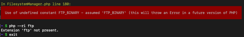 Use of undefined constant FTP_BINARY